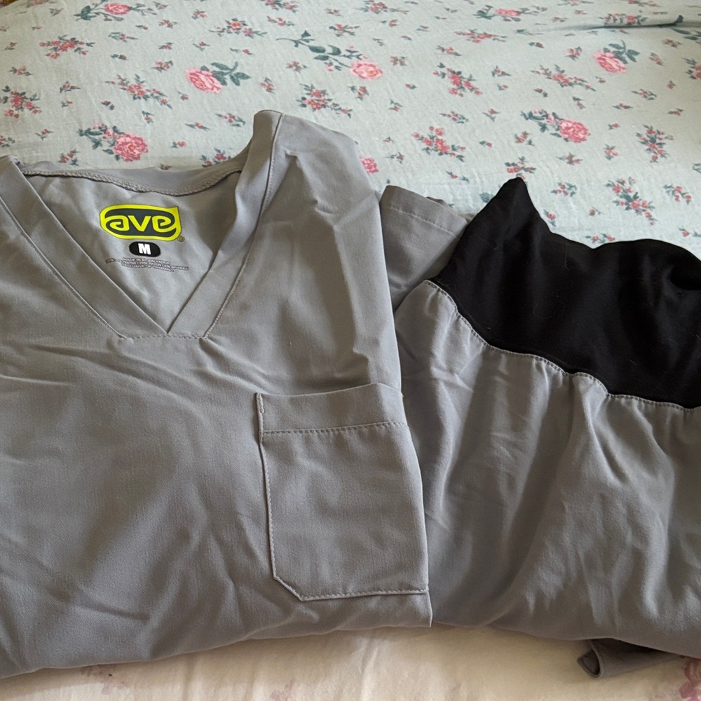 Gray and Black Scrub Top With Maternity Pants